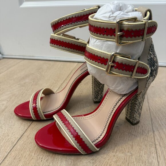 POUR LA VICTOIRE VERONICA Snakeskin, Red & Tan High Heel Sandal - Picture 4 of 4